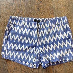J. Crew High Waist Zigzag Pattern Shorts in Blue and White